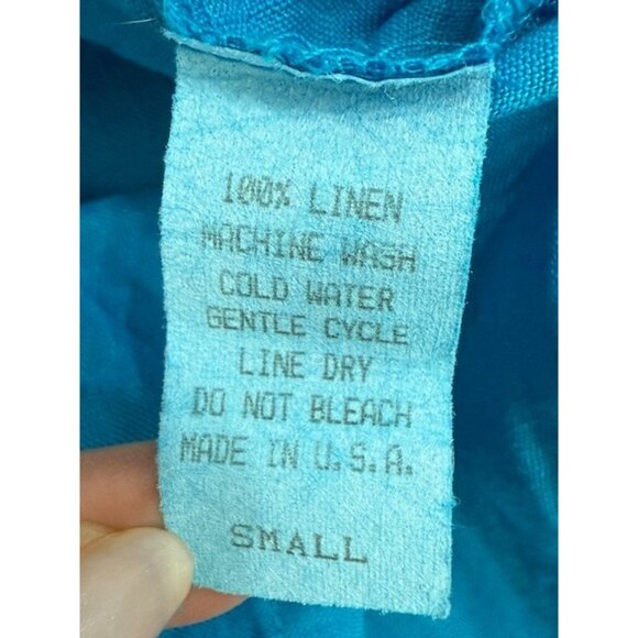 ICANTOO Bright Blue Linen Button Tunic Casual Career Resort Long Sleeve Small - Picture 7 of 14